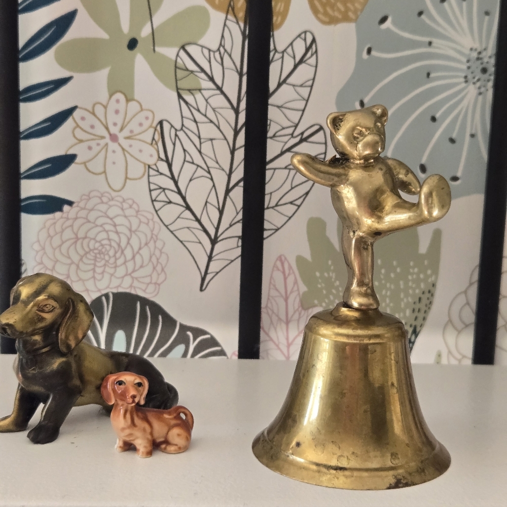 Vintage Solid Brass Dancing Teddy Bear Hand Bell | Whimsical Nursery Decor - Picture 5 of 7